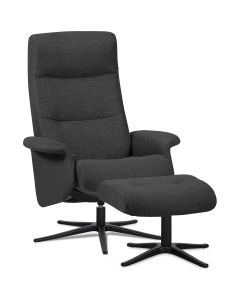 Lænestol med skammel Space 2000 i stof og med sort metal fod.