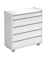 Hvid kommode med 5 skuffer.